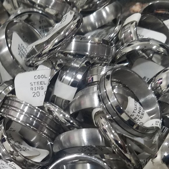 50 RINGS stainless steel glass stone mixed NEW resale bundle large & small sizes